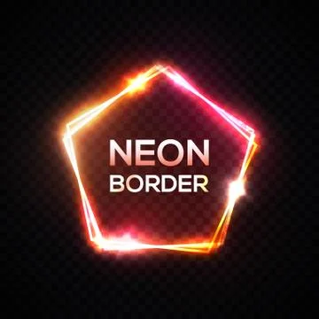 Neon frame. Pentagon shape. Pink yellow template. Stock Illustration