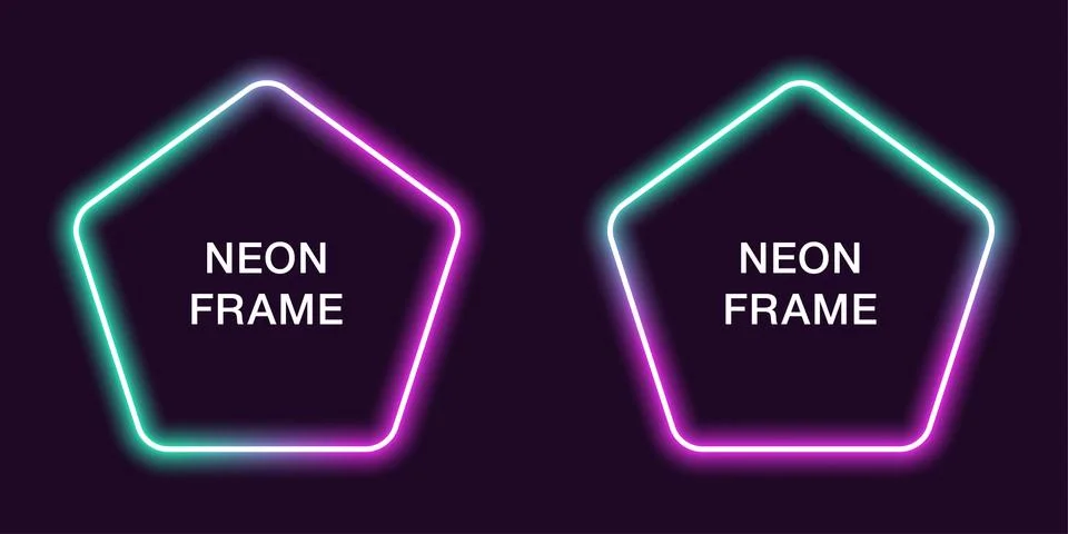 Neon frame in pentagonal shape. Vector template Stock Illustration