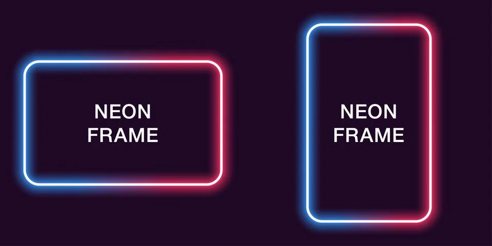 Neon frame in rectangular shape. Vector template Stock Illustration