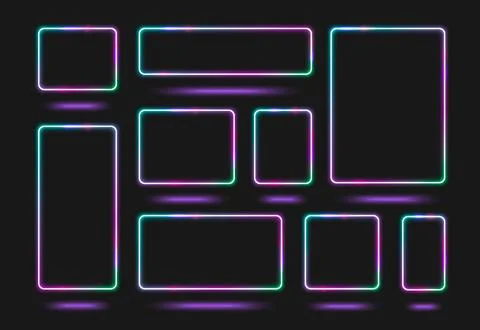 Neon frame set with glowing square borders 스톡 일러스트