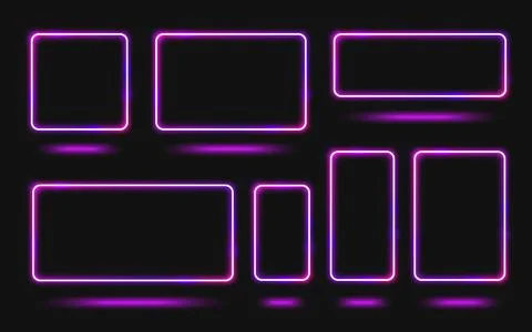 Neon frame set with glowing square borders 스톡 일러스트