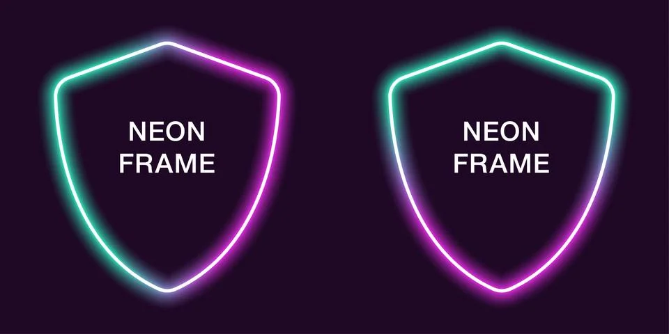 Neon frame in shield shape. Vector template Stock Illustration