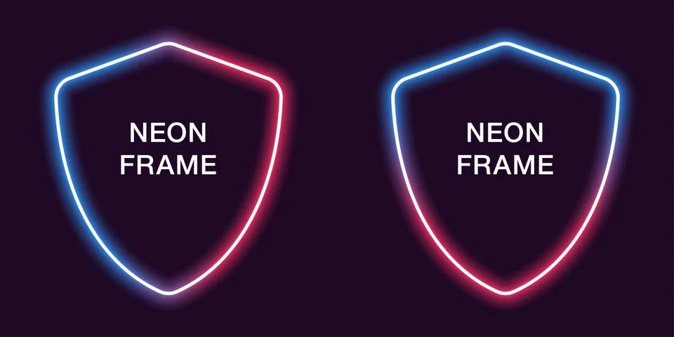 Neon frame in shield shape. Vector template Stock Illustration