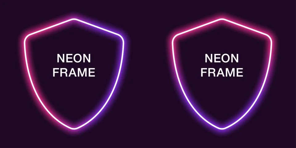 Neon frame in shield shape. Vector template Stock Illustration