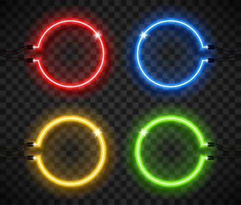 Neon frame sign in the shape of a circle. Colorful electric lamps. Template d Stock Illustration