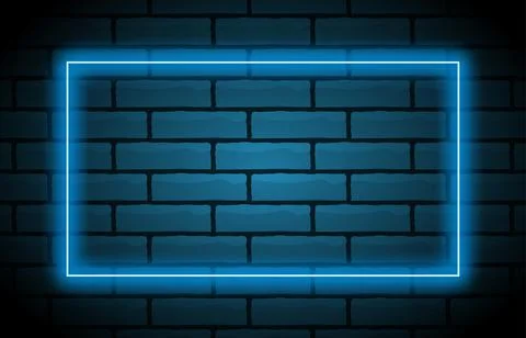 Neon frame with space for text on brick wall. Neon sign on dark background. V Stock Illustration