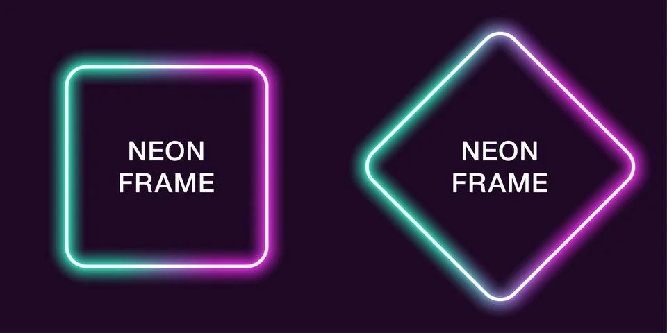 Neon frame in square shape. Vector template Illustrazione stock