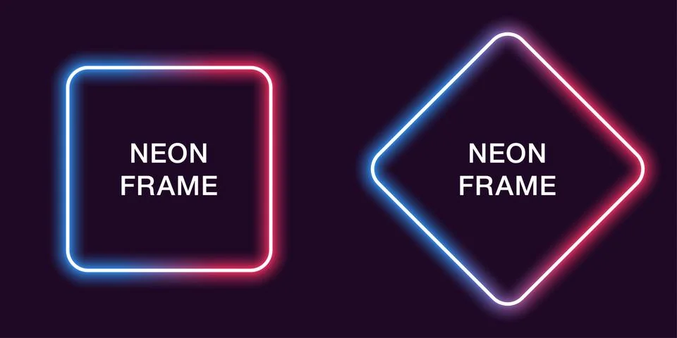 Neon frame in square shape. Vector template Stock Illustration