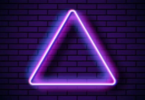 Neon frame with triangle shape on the blue brick wall. Classic rectangular 80s イラスト素材