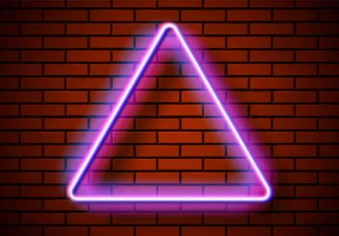 Neon frame with triangle shape on the red brick wall. Classic rectangular 80s Stock Illustration
