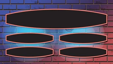 Neon Framed Panels on Gradient Brick Wall 스톡 일러스트