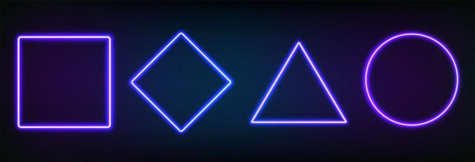 Neon frames different geometric shapes with led backlighting Stock Illustration