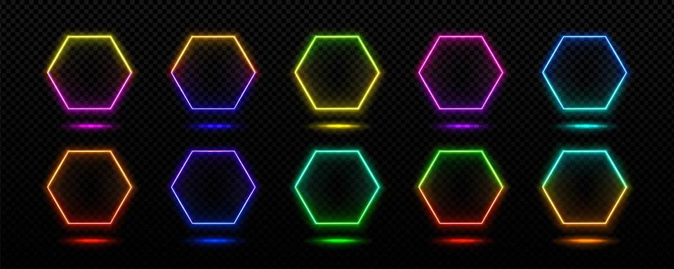Neon frames, light banners hexagon shape Illustrazione stock