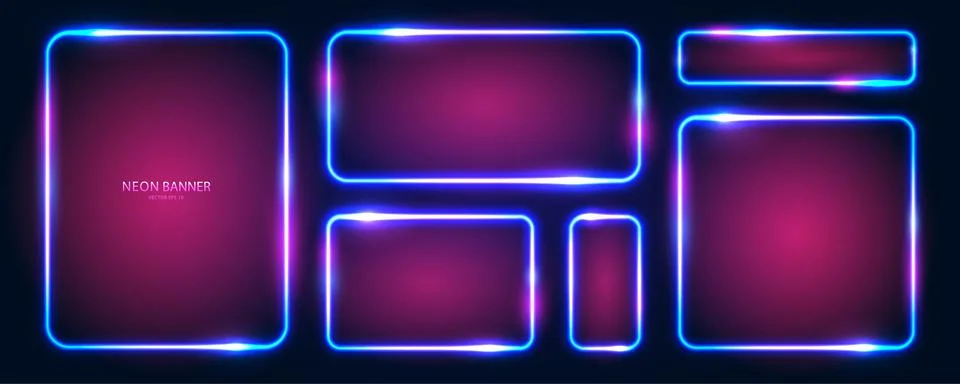 Neon frames with rounded edges with glow effects, highlights on a dark blue 스톡 일러스트