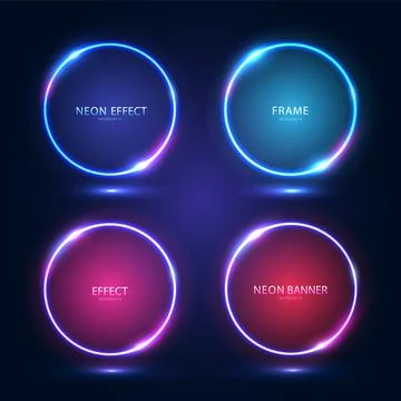 Neon frames with shining effects, highlights and inscriptions on a dark Stock Illustration