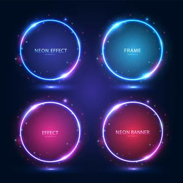 Neon frames with shining effects, highlights and inscriptions on a dark Stock Illustration