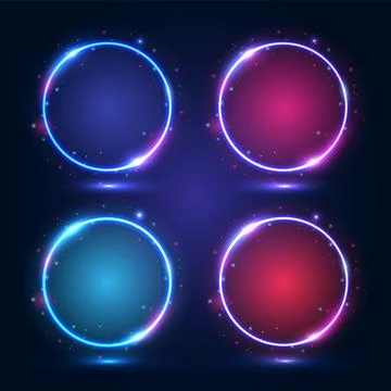 Neon frames with shining effects, highlights and inscriptions on a dark Stock Illustration