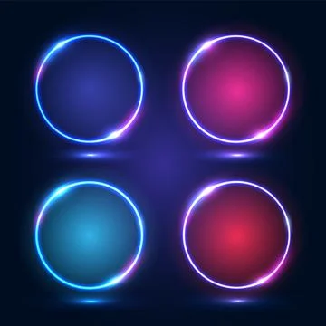 Neon frames with shining effects, highlights and inscriptions on a dark Stock Illustration