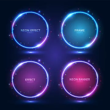 Neon frames with shining effects, highlights and inscriptions on a dark Stock Illustration