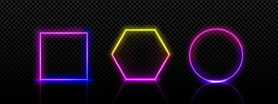 Neon frames square, circle and hexagon shapes Illustrazione stock