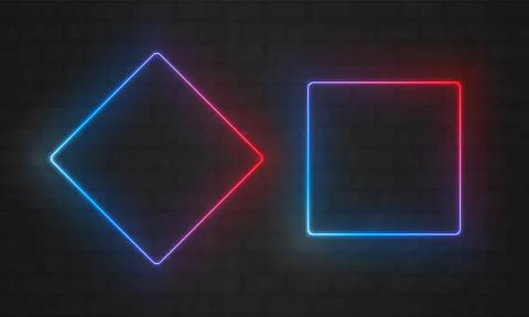 Neon frames. Vector line light bulbs in triangle and rectangle square, neon f Illustrazione stock
