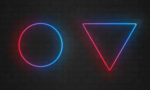 Neon frames. Vector line light bulbs, triangle and circle neon frame borders Illustrazione stock