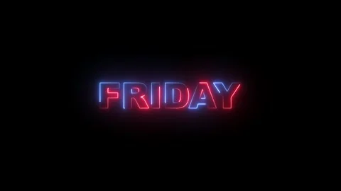 Neon friday sign glowing text animation with red and blue light effects for.. Vidéo 333489358