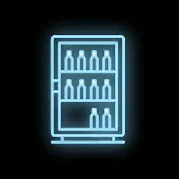 Neon fridge showing bottles inside on black background Stock Illustration
