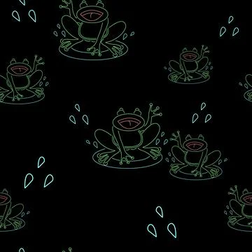 Neon frog seamless pattern. Stock Illustration