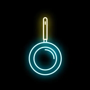 Neon frying pan kitchenware icon glowing in darkness Stock Illustration