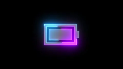 Neon full charge battery icon cyan purple color glowing animation Stock Footage 270210010