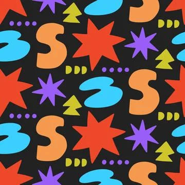Neon fun abstract geometric shape seamless pattern Stock Illustration