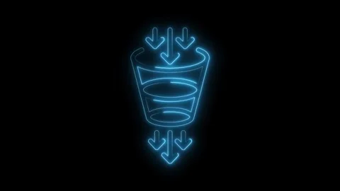 Neon funnel with arrows showing conversion process on black background moti.. Stock Footage 309292705