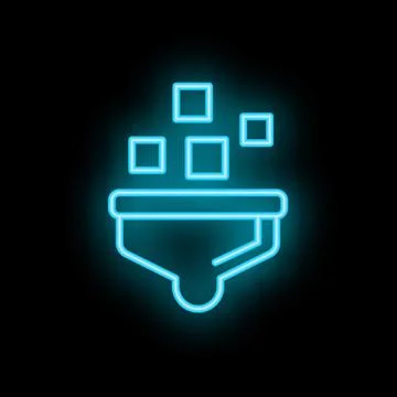 Neon funnel filtering data information on black background 스톡 일러스트
