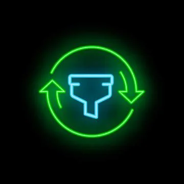 Neon funnel icon symbolizing continuous process flow 스톡 일러스트