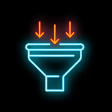 Neon funnel showing data being concentrated into narrow results 스톡 일러스트