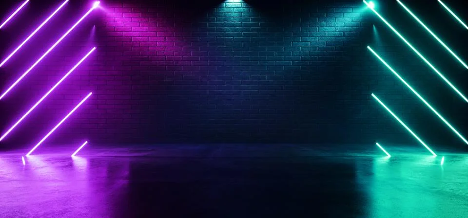 Neon Future Sci Fi Laser Beam Purple Blue Vibrant Stage Podium Brick Concrete 스톡 일러스트