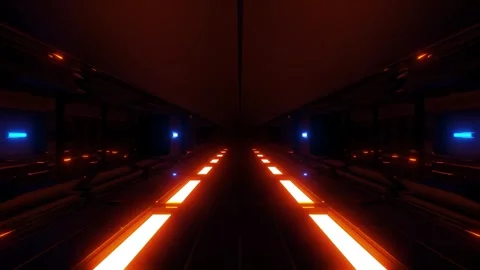 Neon Futuristic Corridor with Symmetrical Sci-Fi Design Stock Footage 303133091