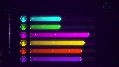 Neon Futuristic Data Visualization Bar Chart with People Icons on Dark Back.. Stock Footage 346661967