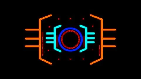 Neon futuristic processor chip icon on a dark background with glowing blue .. Illustrazione stock