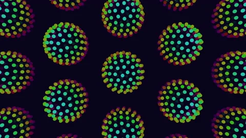 Neon futuristic sphere pattern with rainbow dots on dark gradient Video stock 199338345