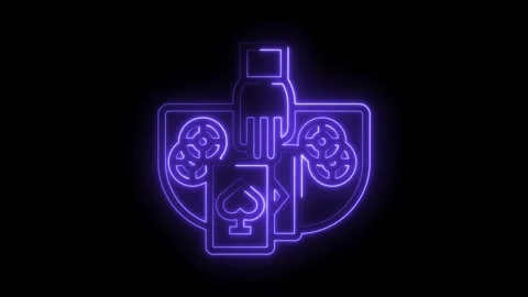Neon gambling elements on black background ace of spades slot machine and Stock Footage 330770530