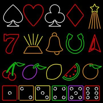 Neon gambling symbols Stock Illustration