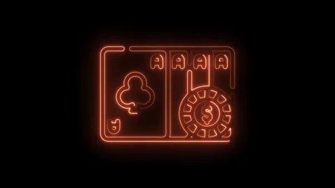 Neon gambling theme four aces hand with a winning chip design animation Stock Footage 330770602