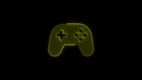 Neon game controller icon with yellow glowing light effect on black backgro.. Stock Footage 345549953