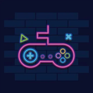 Neon game controller sign. Vector Stock Illustration