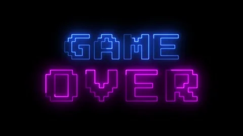 Neon Game Over Pixel Text Retro Arcade Background 4K Stock Footage 334369034