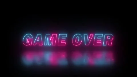 Neon Game Over screen with retro blue and pink light reflecting on dark surface Stock Footage 338183827
