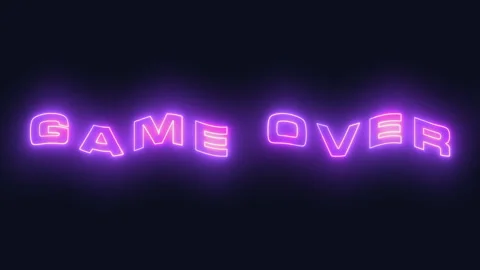 Neon Game Over text glowing in purple on dark background Stock Footage 308245051