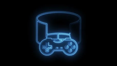 Neon game streaming concept with controller and data server on black backgrou Stock Footage 315958928